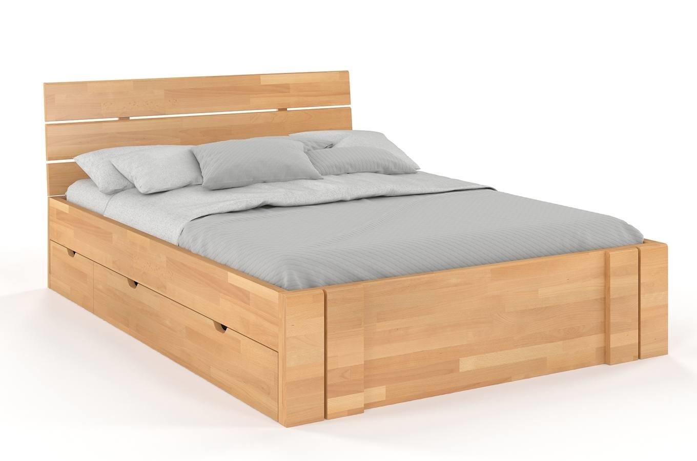 Łóżko drewniane bukowe Visby Arhus High Drawers (z szufladami) / 140x200 cm, kolor naturalny
