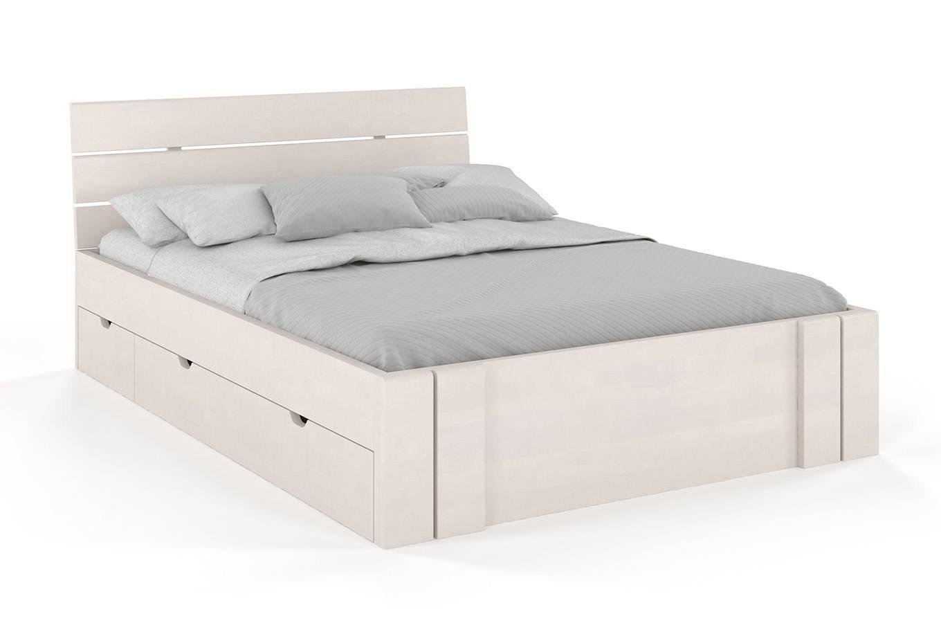 Łóżko drewniane bukowe Visby Arhus High Drawers (z szufladami) / 160x200 cm, kolor biały