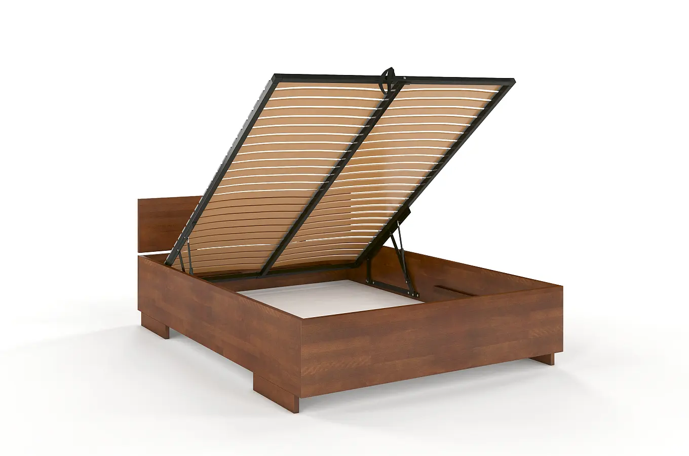 Łóżko drewniane bukowe Visby Bergman High BC Long (skrzynia na pościel) / 180x220 cm, kolor orzech