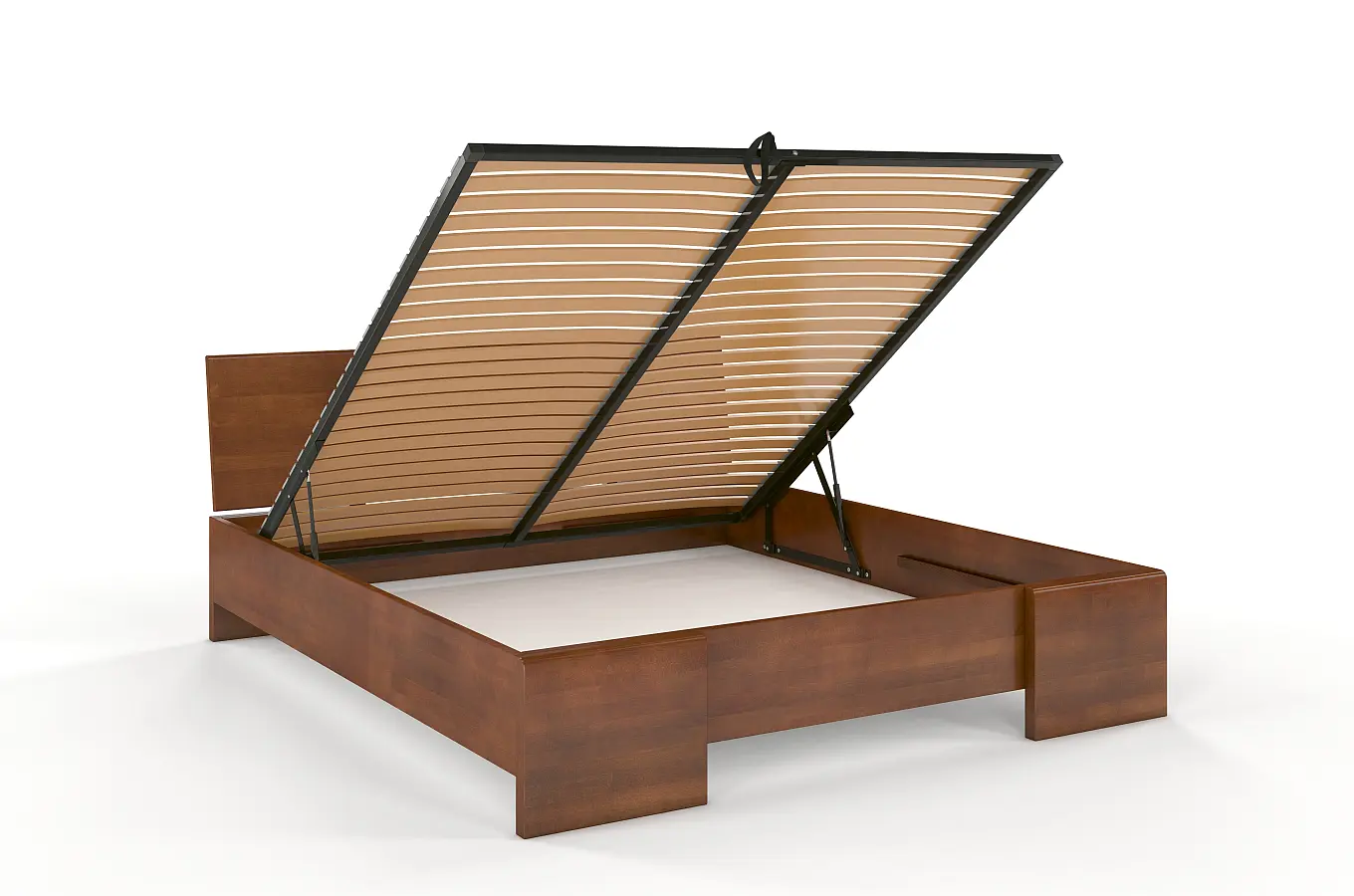 Łóżko drewniane bukowe Visby Hessler High BC (skrzynia na pościel) / 200x200 cm, kolor orzech