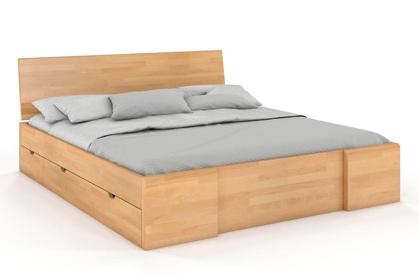 Łóżko drewniane bukowe Visby Hessler High Drawers (z szufladami) / 200x200 cm, kolor naturalny