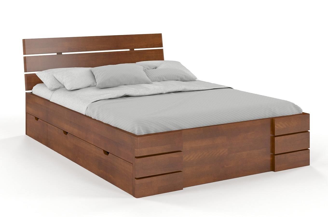 Łóżko drewniane bukowe Visby Sandemo High Drawers (z szufladami) / 120x200 cm, kolor orzech