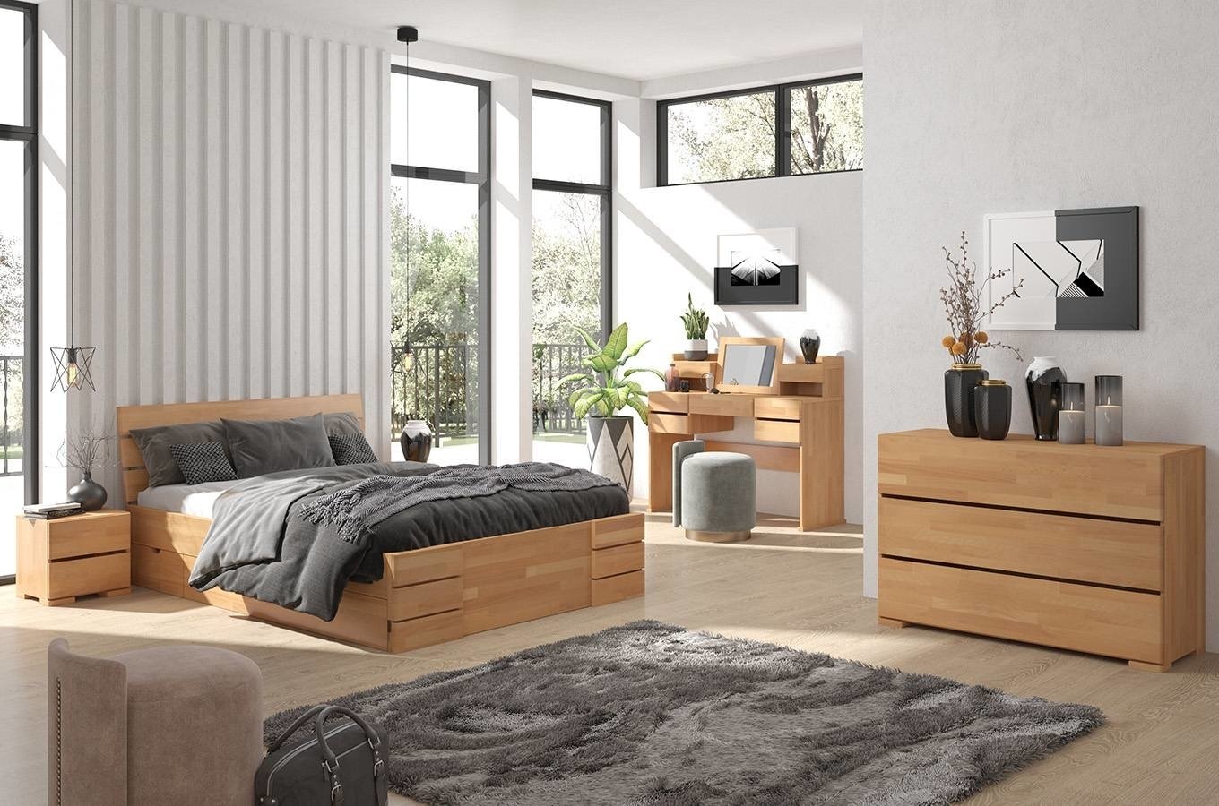 Łóżko drewniane bukowe Visby Sandemo High Drawers (z szufladami)