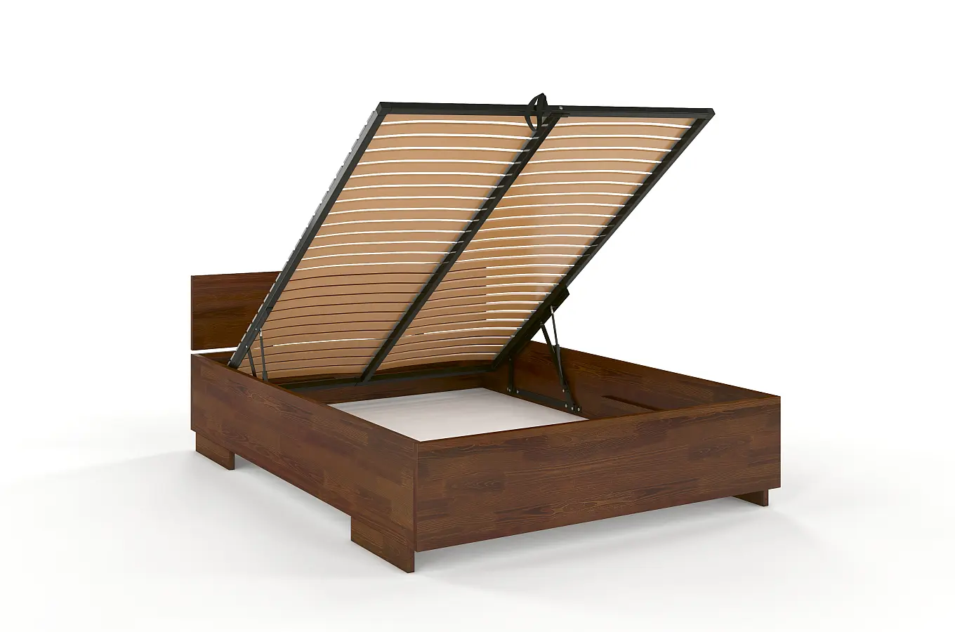 Łóżko drewniane sosnowe Visby Bergman High BC Long (skrzynia na pościel) / 120x220 cm, kolor orzech