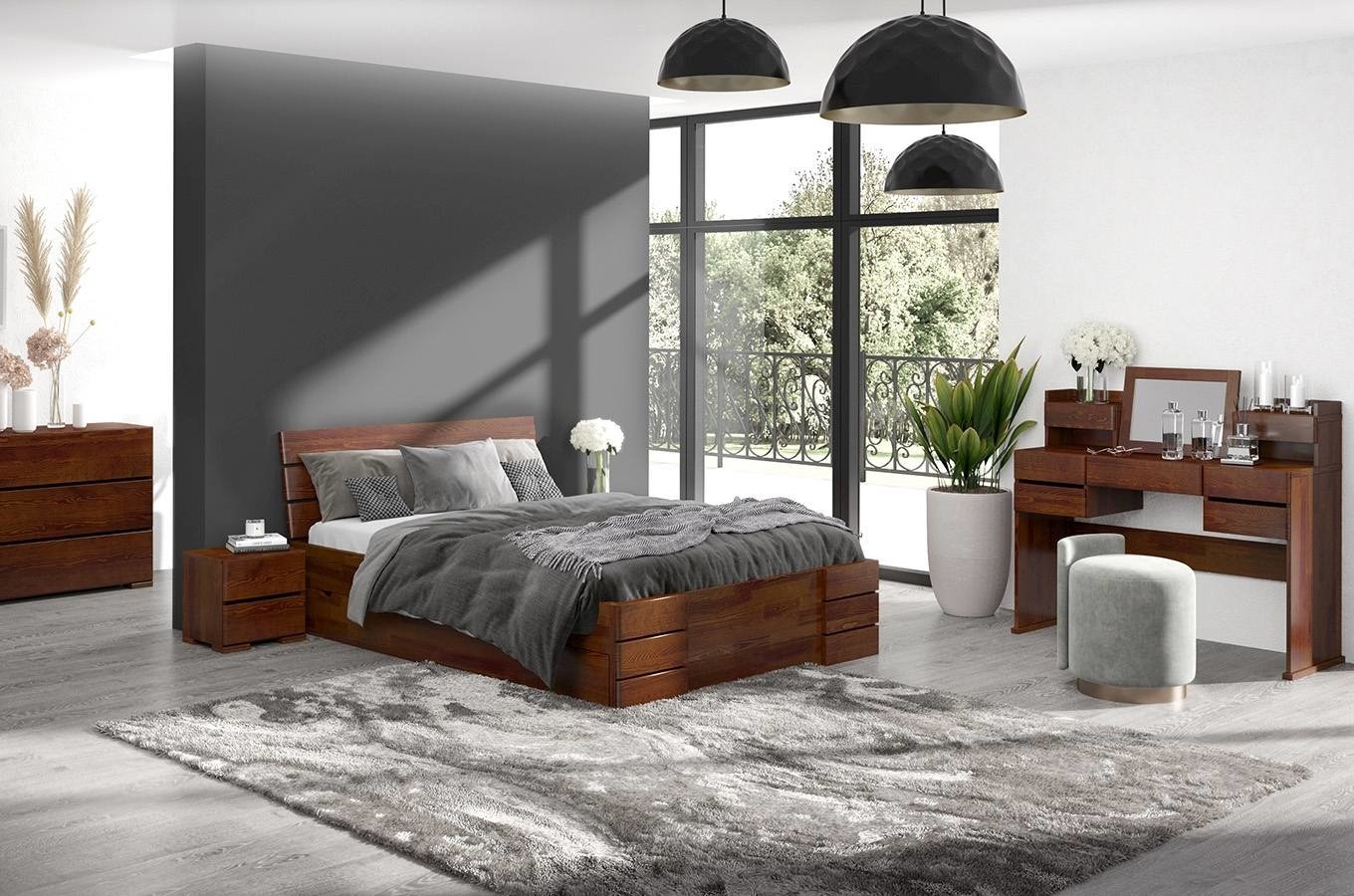 Łóżko drewniane sosnowe Visby Sandemo High Drawers (z szufladami)
