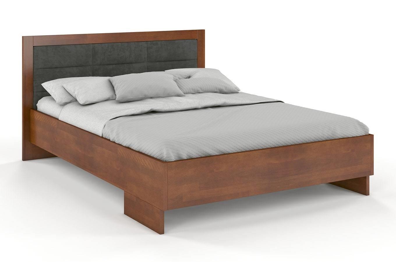 Tapicerowane łóżko drewniane - bukowe Visby KALMAR High & Long (długość + 20 cm) / 120x220 cm, kolor orzech, zagłówek Casablanca 2316