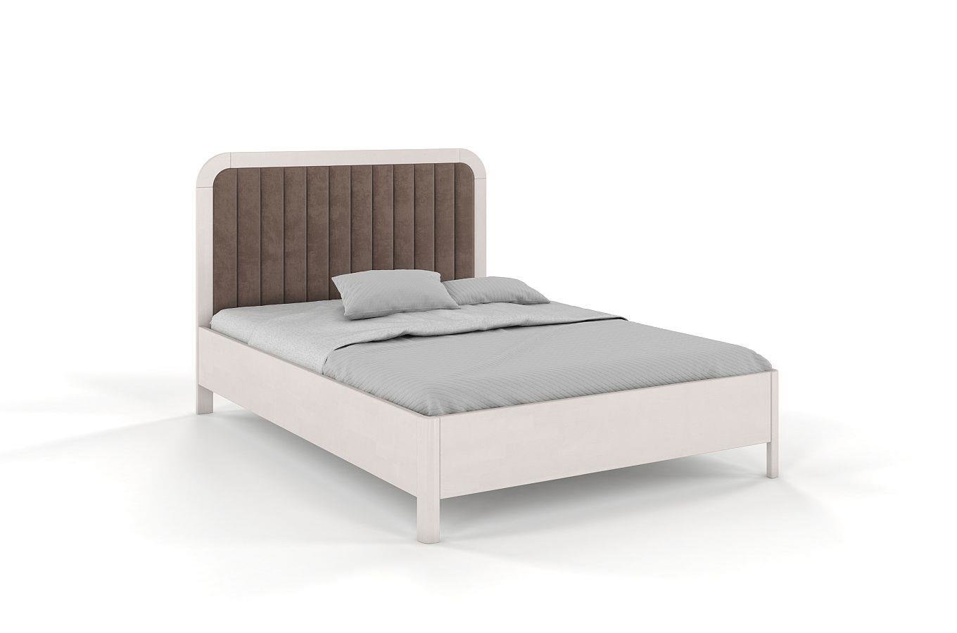 Tapicerowane łóżko drewniane bukowe Visby MODENA z wysokim zagłówkiem / 120x200 cm, kolor biały, zagłówek Casablanca 2306