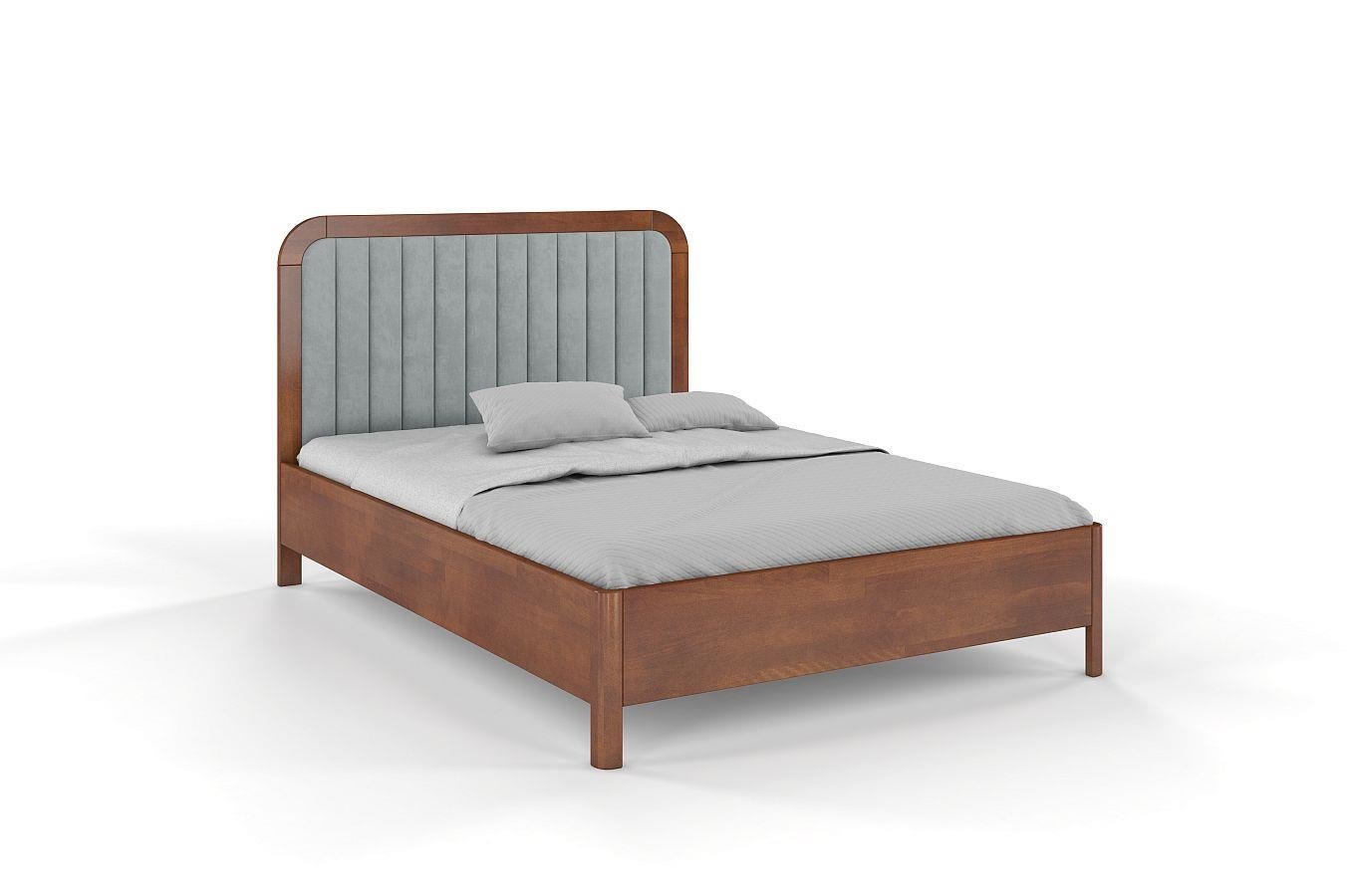 Tapicerowane łóżko drewniane bukowe Visby MODENA z wysokim zagłówkiem / 120x200 cm, kolor orzech, zagłówek Casablanca 2314