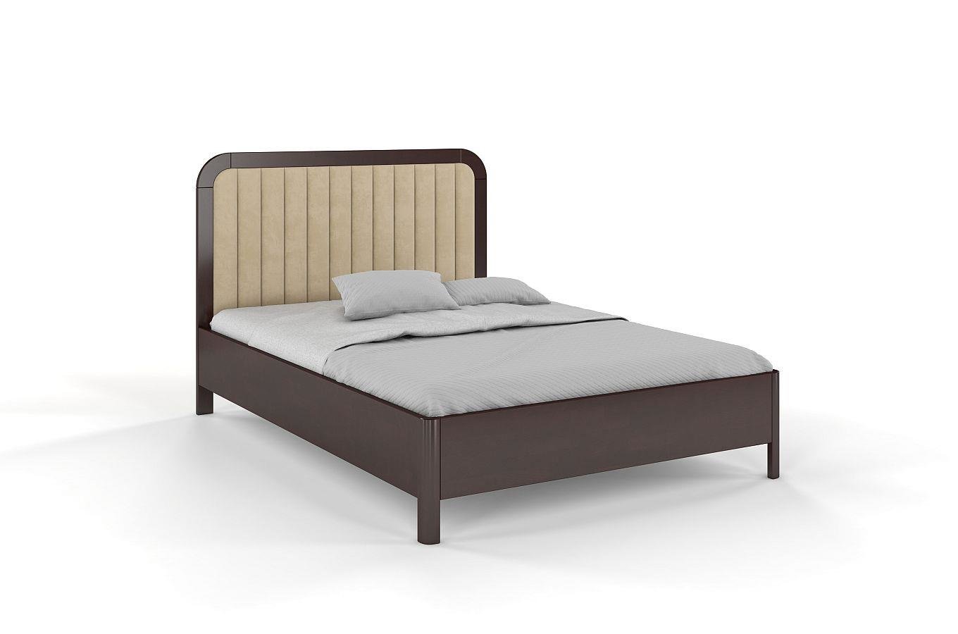 Tapicerowane łóżko drewniane bukowe Visby MODENA z wysokim zagłówkiem / 120x200 cm, kolor palisander, zagłówek Casablanca 2302