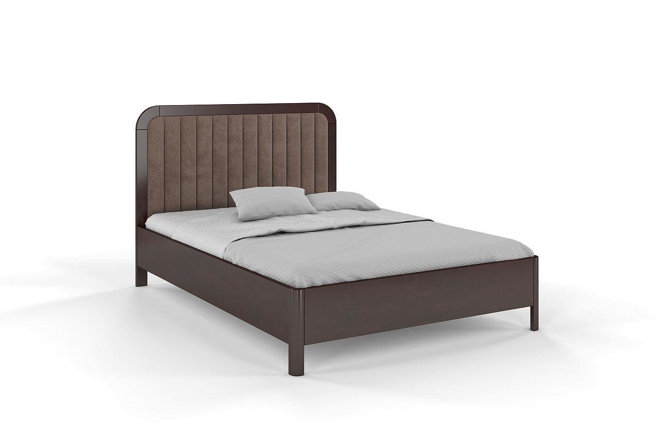 Tapicerowane łóżko drewniane bukowe Visby MODENA z wysokim zagłówkiem / 120x200 cm, kolor palisander, zagłówek Casablanca 2306