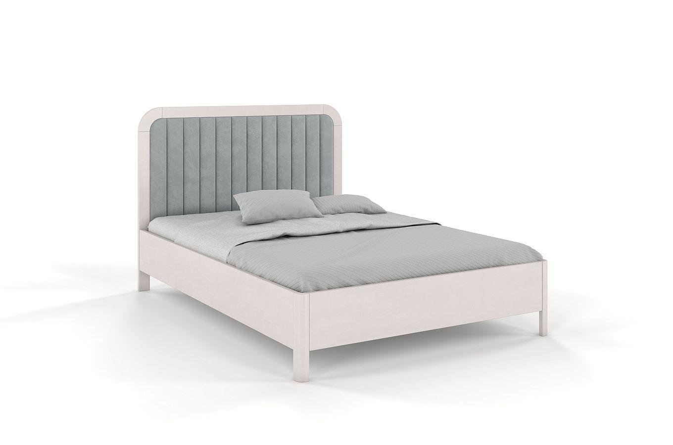 Tapicerowane łóżko drewniane bukowe Visby MODENA z wysokim zagłówkiem / 140x200 cm, kolor biały, zagłówek Casablanca 2314
