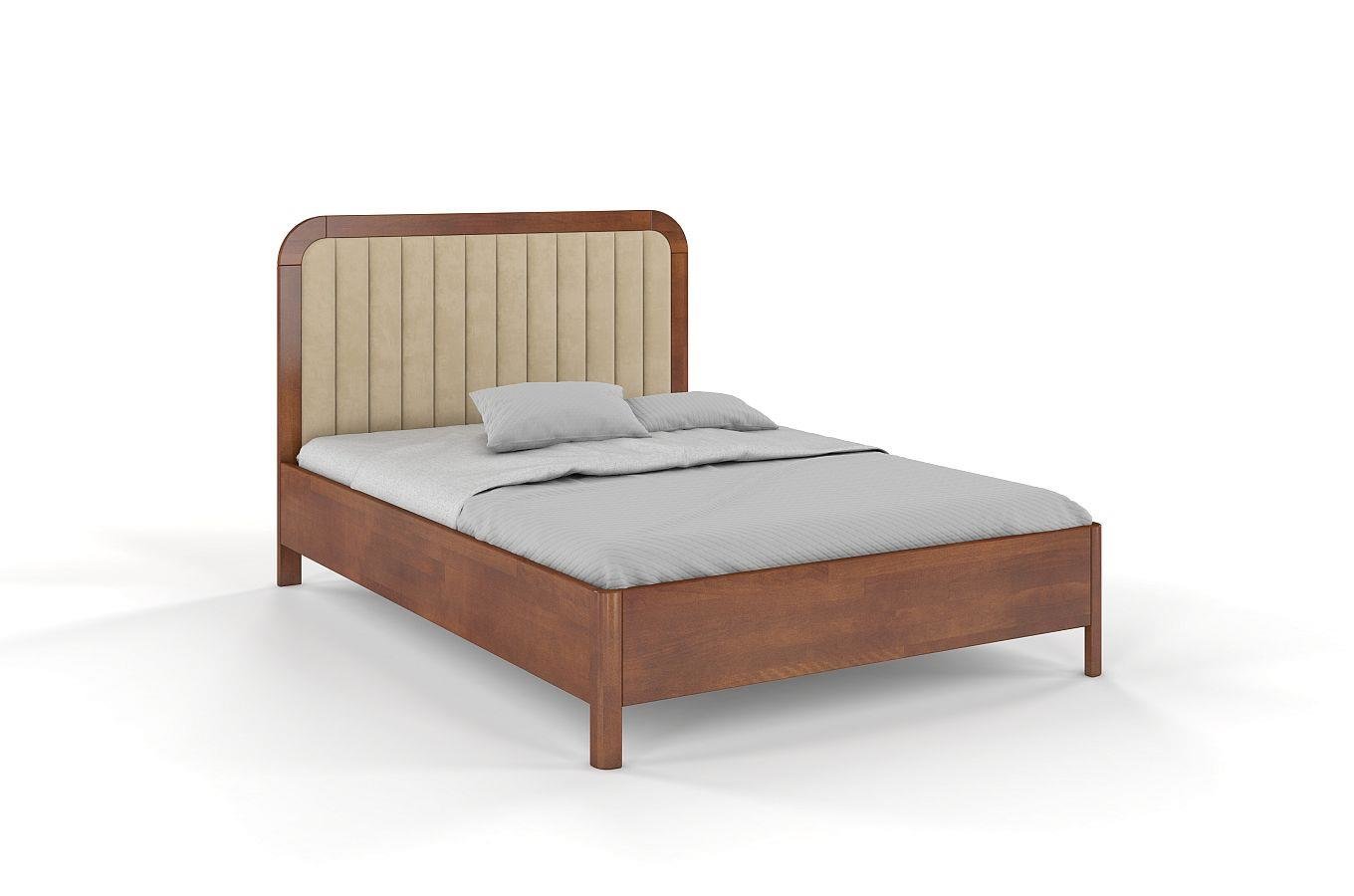Tapicerowane łóżko drewniane bukowe Visby MODENA z wysokim zagłówkiem / 140x200 cm, kolor orzech, zagłówek Casablanca 2302