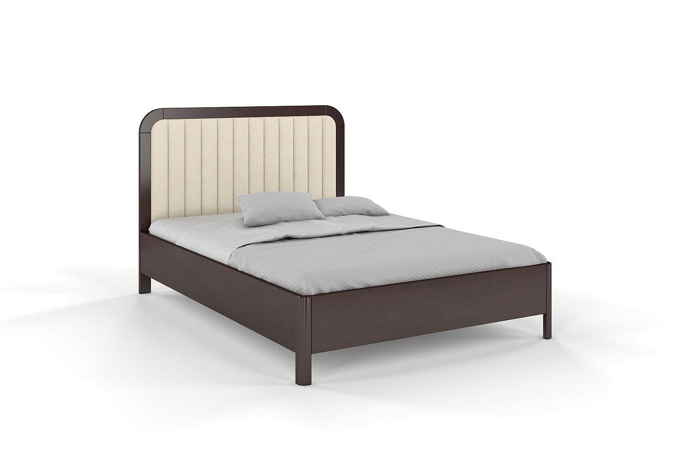 Tapicerowane łóżko drewniane bukowe Visby MODENA z wysokim zagłówkiem / 140x200 cm, kolor palisander, zagłówek Casablanca 2301
