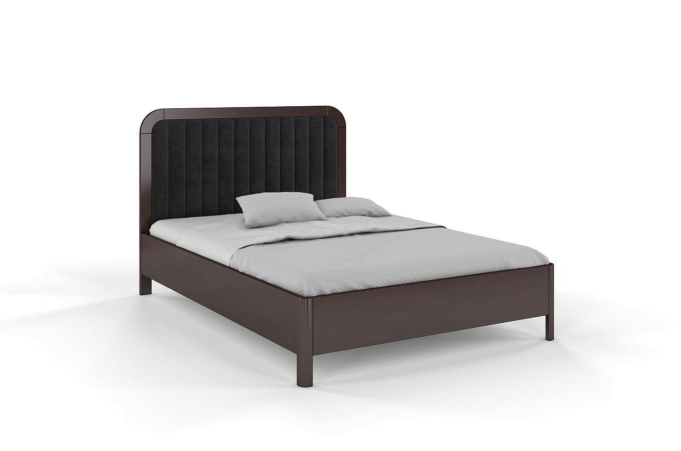 Tapicerowane łóżko drewniane bukowe Visby MODENA z wysokim zagłówkiem / 140x200 cm, kolor palisander, zagłówek Casablanca 2316