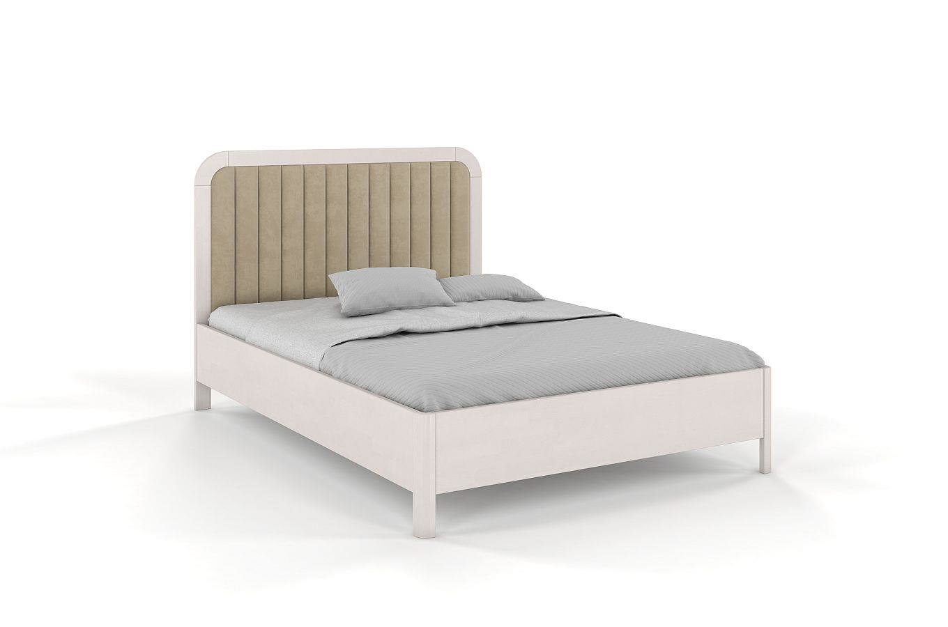 Tapicerowane łóżko drewniane bukowe Visby MODENA z wysokim zagłówkiem / 160x200 cm, kolor biały, zagłówek Casablanca 2303