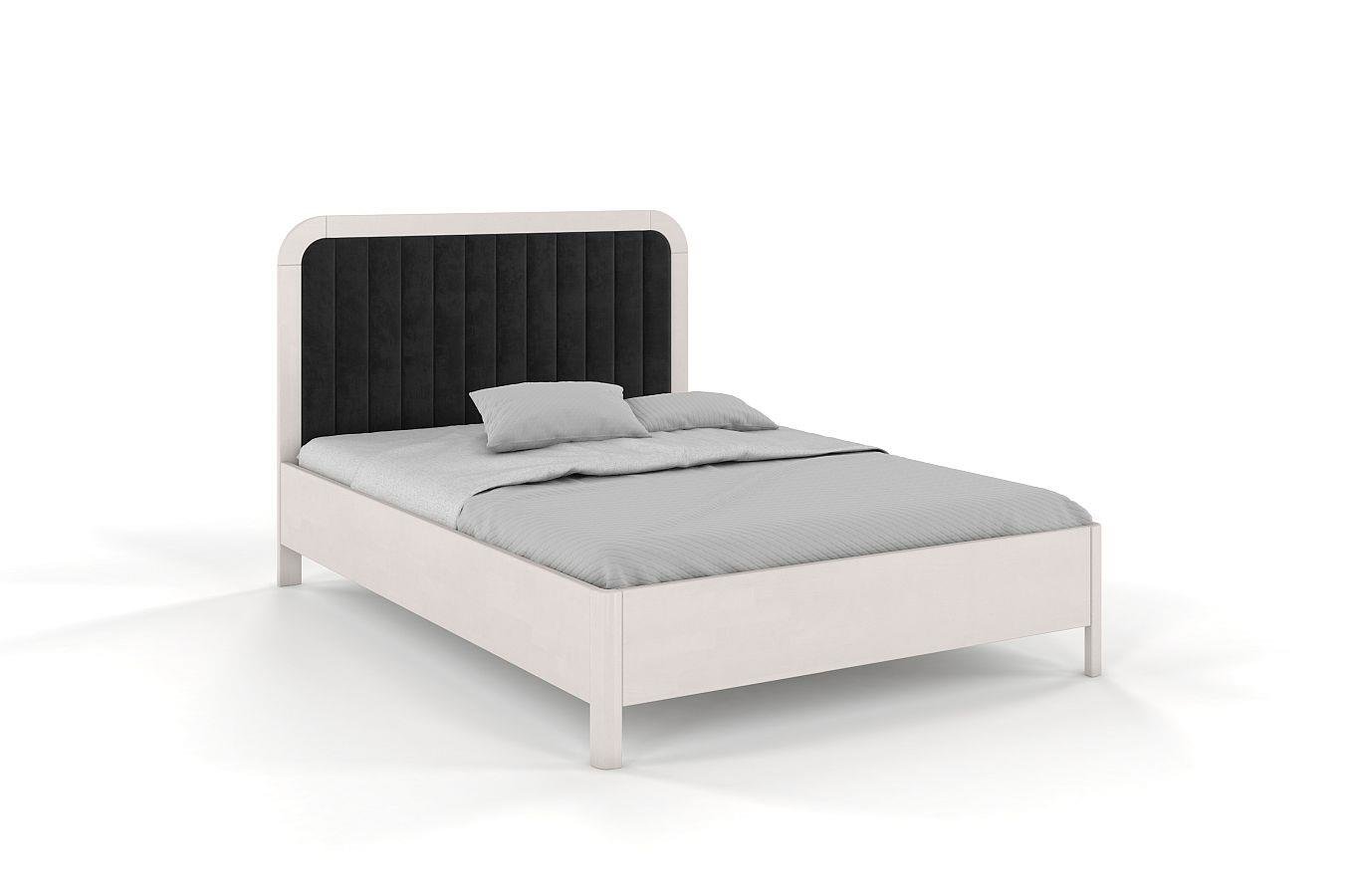 Tapicerowane łóżko drewniane bukowe Visby MODENA z wysokim zagłówkiem / 180x200 cm, kolor biały, zagłówek Casablanca 2316