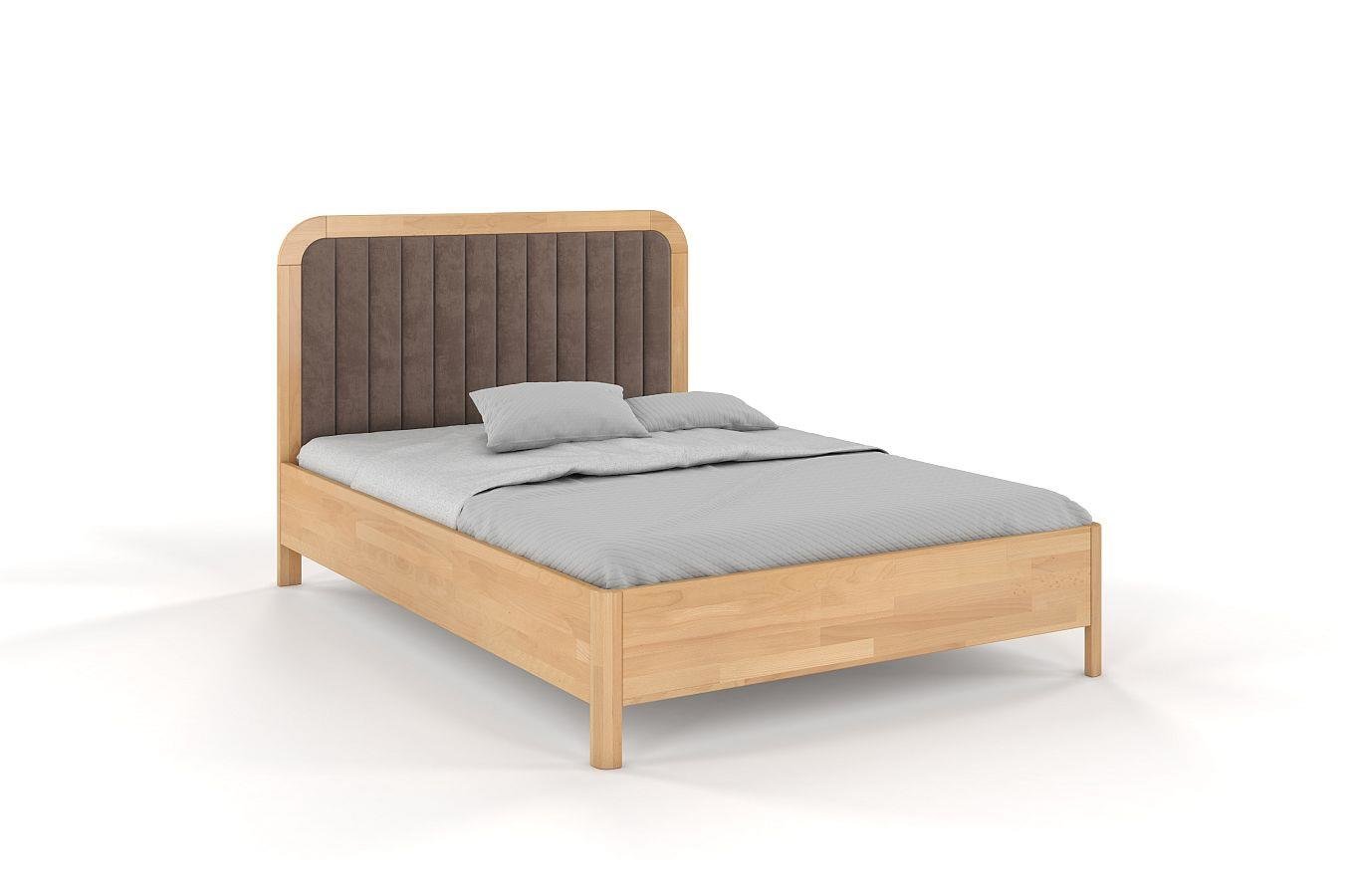 Tapicerowane łóżko drewniane bukowe Visby MODENA z wysokim zagłówkiem / 180x200 cm, kolor naturalny, zagłówek Casablanca 2306