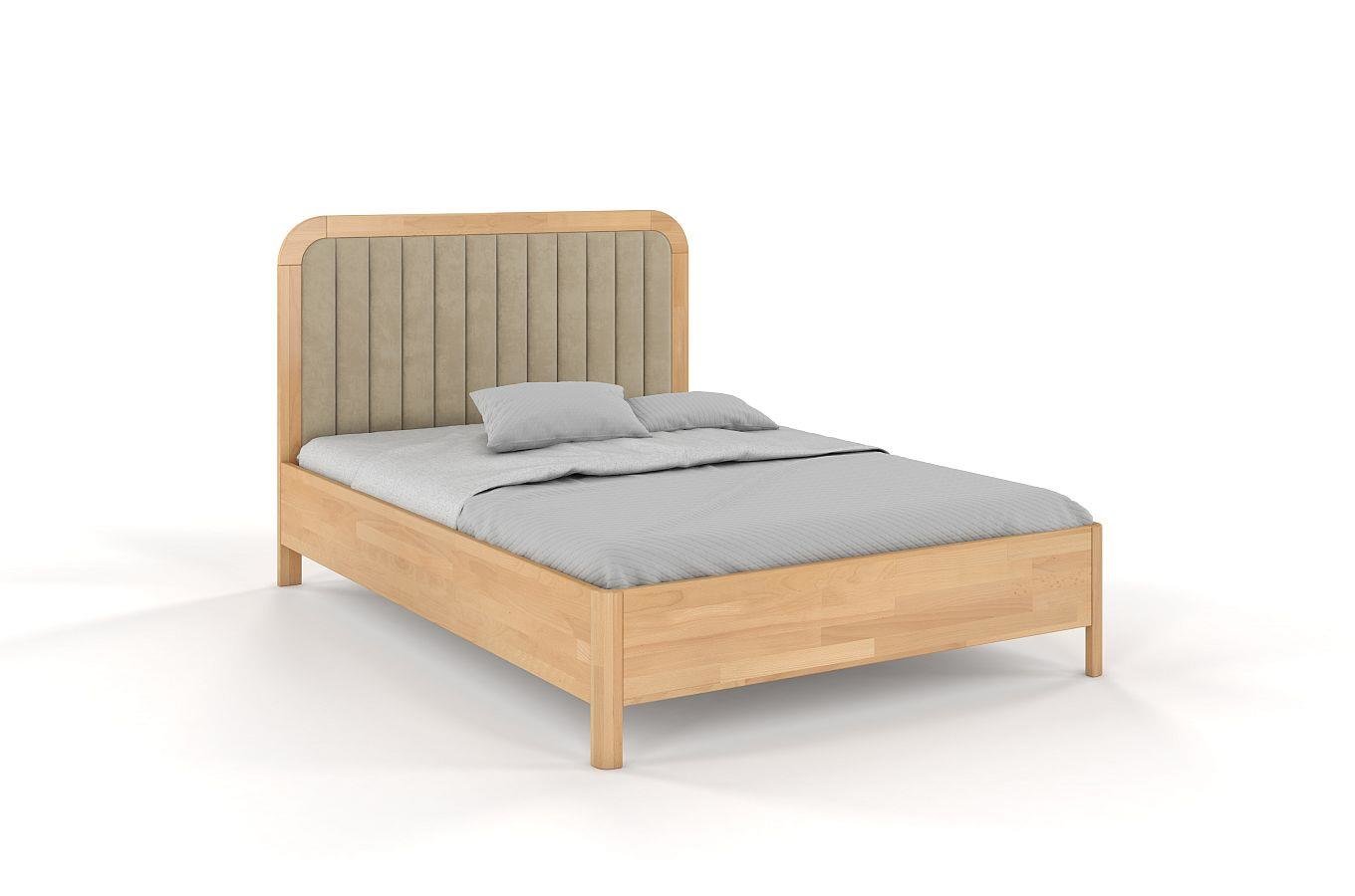 Tapicerowane łóżko drewniane bukowe Visby MODENA z wysokim zagłówkiem / 200x200 cm, kolor naturalny, zagłówek Casablanca 2303