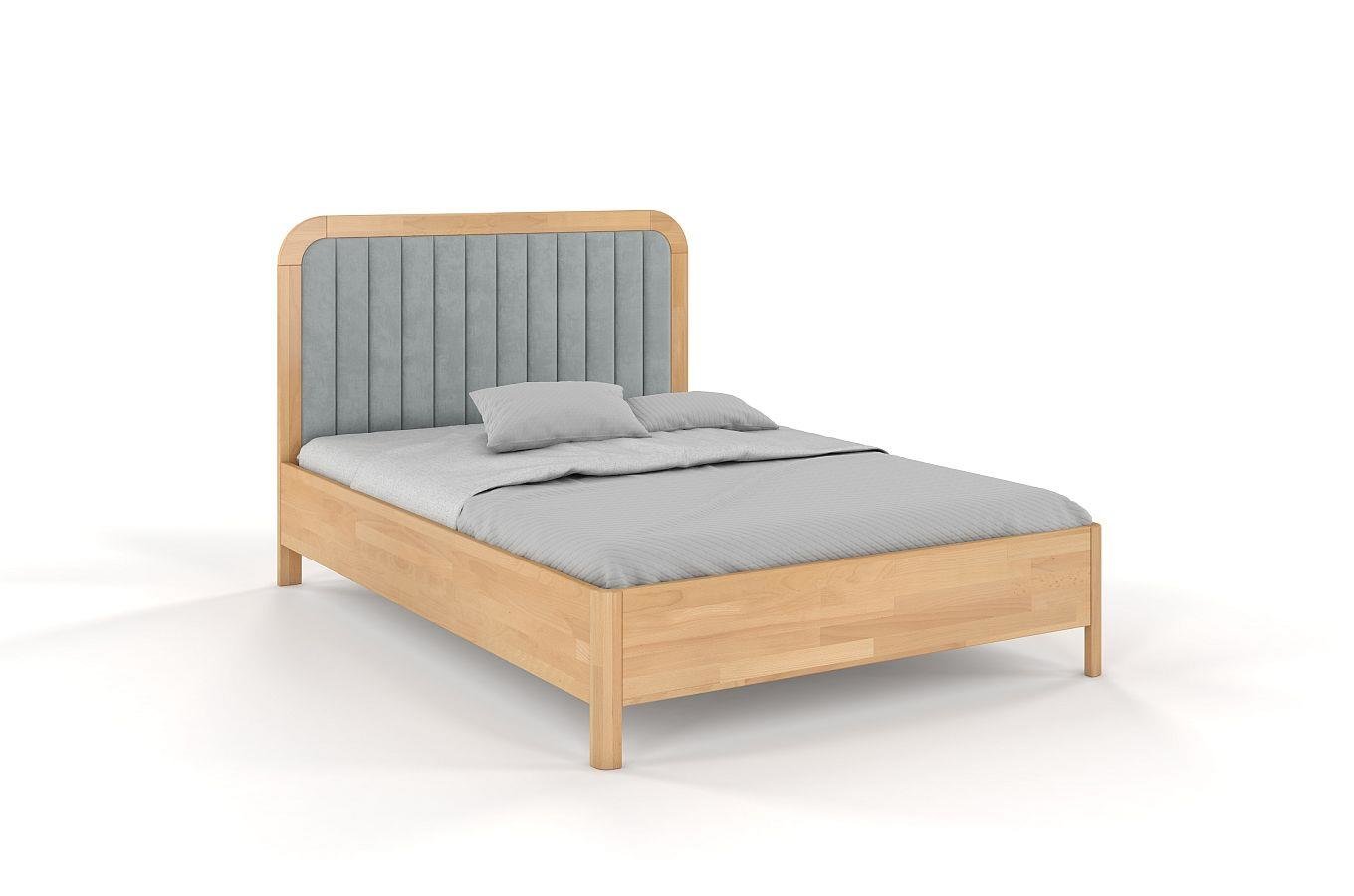 Tapicerowane łóżko drewniane bukowe Visby MODENA z wysokim zagłówkiem / 200x200 cm, kolor naturalny, zagłówek Casablanca 2314