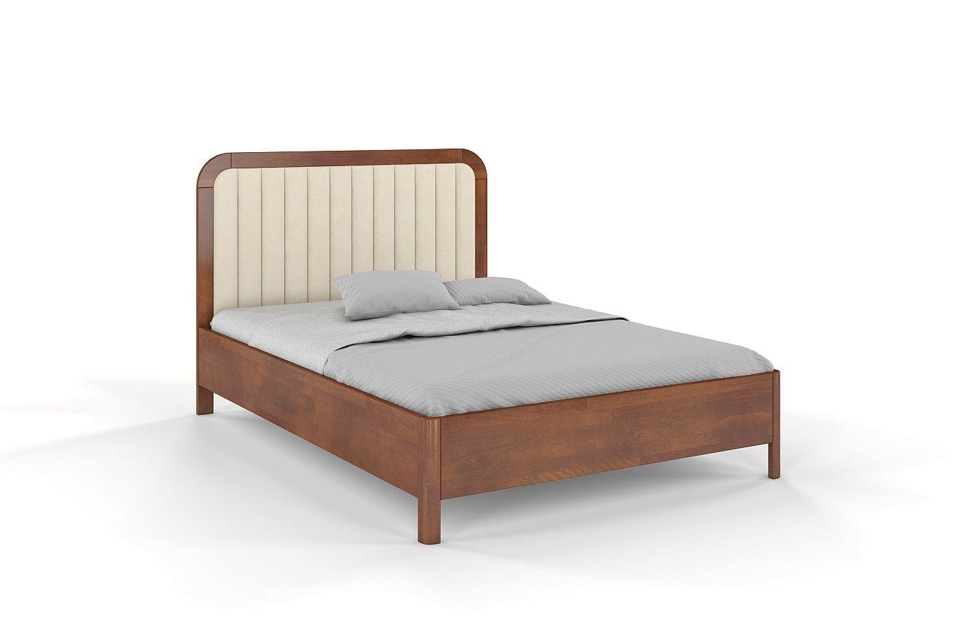 Tapicerowane łóżko drewniane bukowe Visby MODENA z wysokim zagłówkiem / 200x200 cm, kolor orzech, zagłówek Casablanca 2301