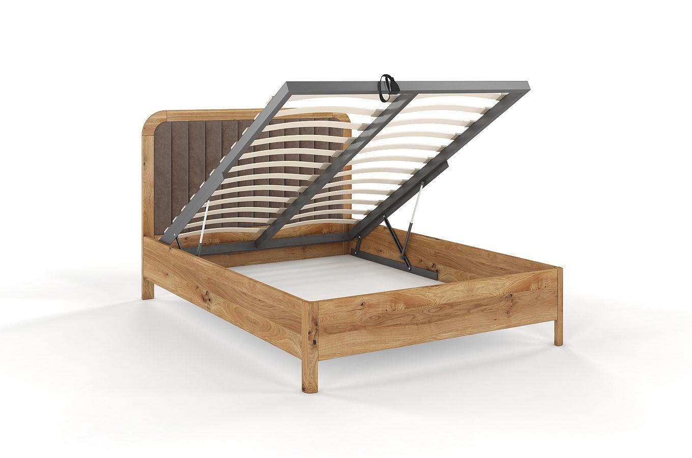 Tapicerowane łóżko drewniane dębowe Visby MODENA BC z wysokim zagłówkiem / 120x200 cm, olej naturalny, zagłówek Casablanca 2306 (skrzynia na pościel)