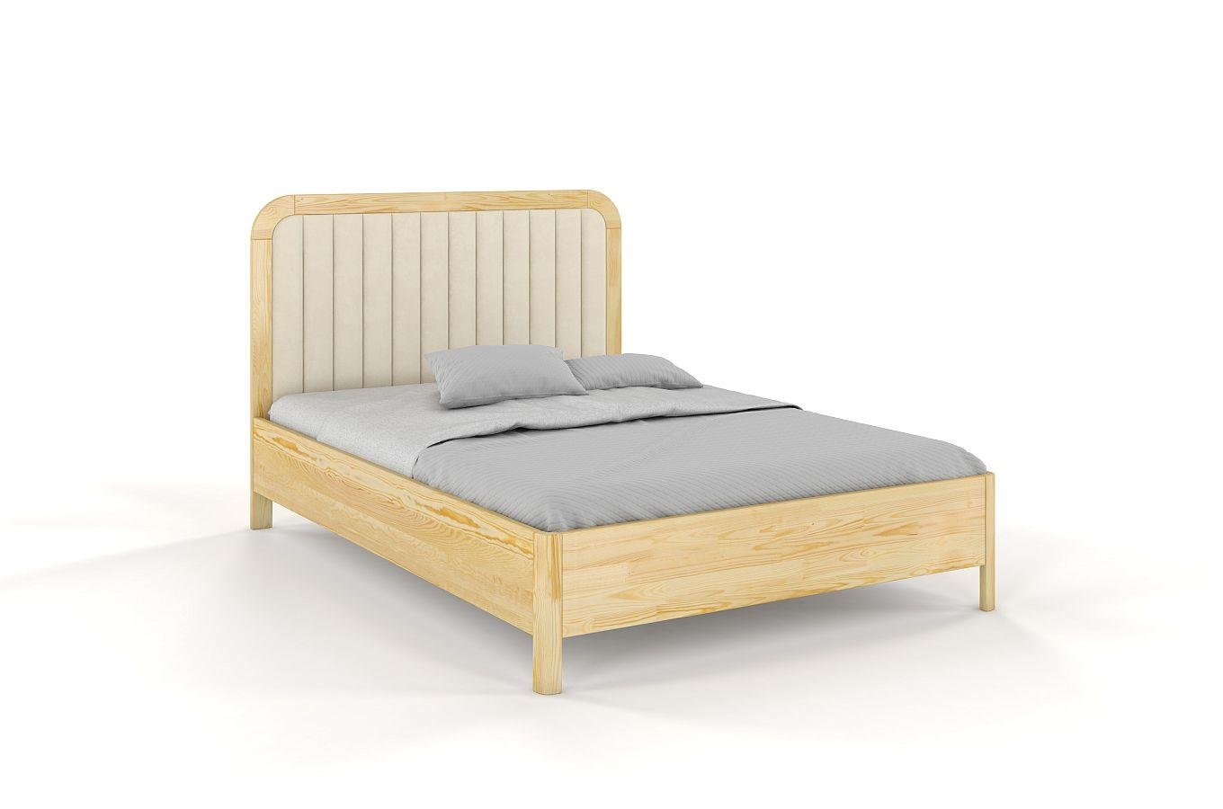 Tapicerowane łóżko drewniane sosnowe Visby MODENA z wysokim zagłówkiem / 120x200 cm, kolor naturalny, zagłówek Casablanca 2301