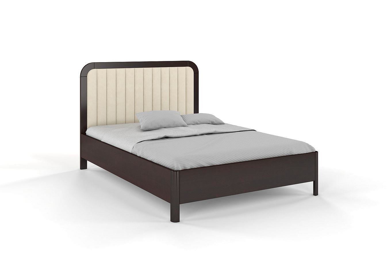 Tapicerowane łóżko drewniane sosnowe Visby MODENA z wysokim zagłówkiem / 140x200 cm, kolor palisander, zagłówek Casablanca 2301