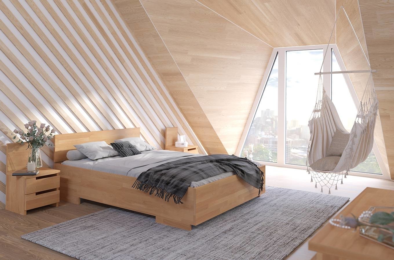 ZESTAW: Łóżko drewniane bukowe Visby BERGMAN High + Materac kieszeniowy Visby NORLAND / z pianką poliuretanową