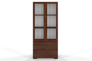 Drewniana sosnowa witryna ze szklanymi drzwiami Visby SANDEMO 2S80 / kolor orzech