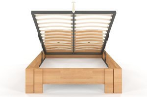 Łóżko drewniane bukowe Visby Arhus High BC Long (Skrzynia na pościel) / 140x220 cm, kolor orzech