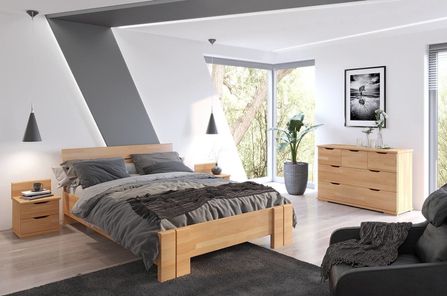 Łóżko drewniane bukowe Visby Arhus High BC Long (Skrzynia na pościel) / 160x220 cm, kolor naturalny