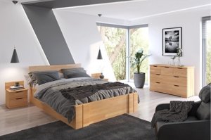 Łóżko drewniane bukowe Visby Arhus High Drawers (z szufladami) / 140x200 cm, kolor biały