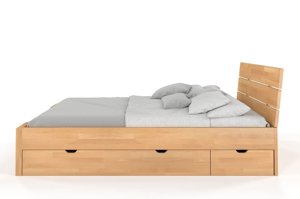 Łóżko drewniane bukowe Visby Arhus High Drawers (z szufladami) / 140x200 cm, kolor orzech