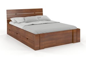 Łóżko drewniane bukowe Visby Arhus High Drawers (z szufladami) / 140x200 cm, kolor palisander