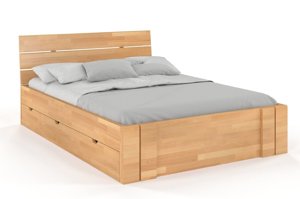 Łóżko drewniane bukowe Visby Arhus High Drawers (z szufladami) / 160x200 cm, kolor orzech