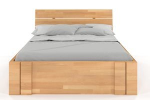 Łóżko drewniane bukowe Visby Arhus High Drawers (z szufladami) / 200x200 cm, kolor orzech