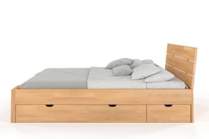 Łóżko drewniane bukowe Visby Arhus High Drawers (z szufladami)