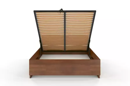 Łóżko drewniane bukowe Visby Bergman High BC (skrzynia na pościel) / 200x200 cm, kolor orzech