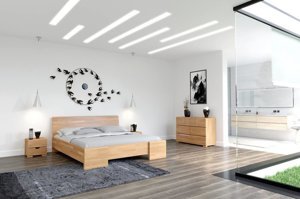 Łóżko drewniane bukowe Visby HESSLER High & LONG (długość + 20 cm) / 180x220 cm, kolor orzech