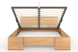 Łóżko drewniane bukowe Visby Hessler High BC (skrzynia na pościel) / 140x200 cm, kolor naturalny