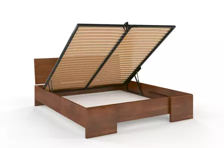 Łóżko drewniane bukowe Visby Hessler High BC (skrzynia na pościel) / 160x200 cm, kolor orzech