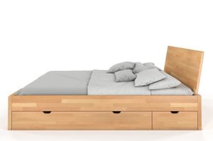 Łóżko drewniane bukowe Visby Hessler High Drawers (z szufladami) / 140x200 cm, kolor palisander