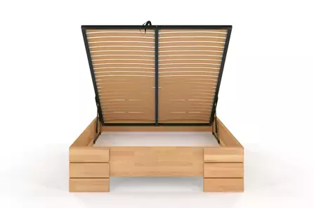 Łóżko drewniane bukowe Visby SANDEMO High BC Long (Skrzynia na pościel) / 160x220 cm, kolor naturalny