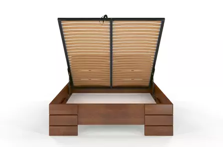 Łóżko drewniane bukowe Visby SANDEMO High BC Long (Skrzynia na pościel) / 180x220 cm, kolor orzech