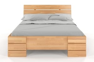 Łóżko drewniane bukowe Visby Sandemo High BC (Skrzynia na pościel) / 120x200 cm, kolor naturalny