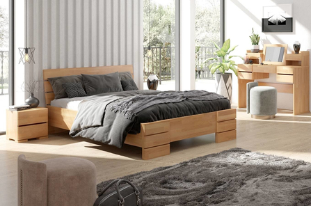 Łóżko drewniane bukowe Visby Sandemo High BC (Skrzynia na pościel) / 120x200 cm, kolor naturalny