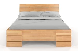 Łóżko drewniane bukowe Visby Sandemo High BC (Skrzynia na pościel) / 120x200 cm, kolor orzech