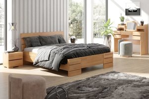Łóżko drewniane bukowe Visby Sandemo High BC (Skrzynia na pościel) / 140x200 cm, kolor orzech