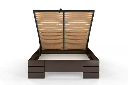 Łóżko drewniane bukowe Visby Sandemo High BC (Skrzynia na pościel) / 160x200 cm, kolor palisander