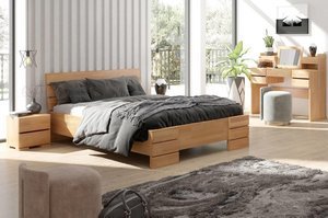 Łóżko drewniane bukowe Visby Sandemo High BC (Skrzynia na pościel) / 200x200 cm, kolor orzech
